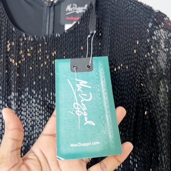 Mac Duggal Long Sleeve Beaded Fringe Evening Gown - Picture 7 of 10